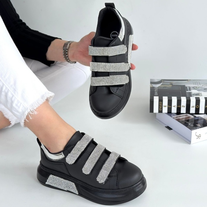 Elika Siyah Cilt Cırt Cırtlı Spor Ayakkabı - Lisinya