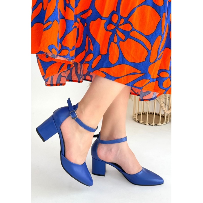 Mulen Mavi Cilt Topuklu Ayakkabı - Lisinya