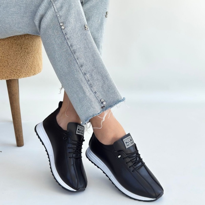 Monya Siyah Cilt Bağcıklı Spor Ayakkabı - Lisinya