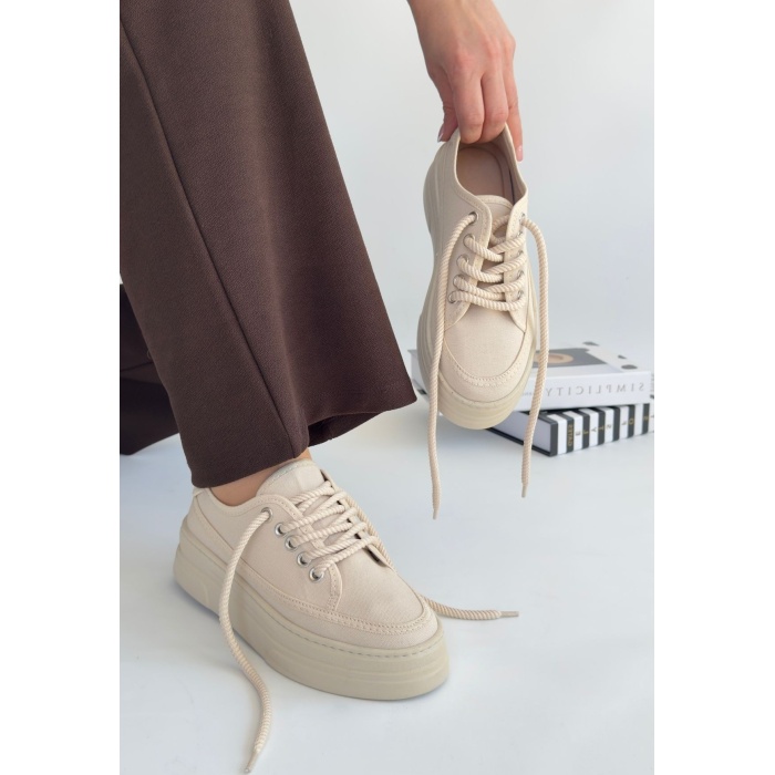 Carin Bej Keten Bağcıklı Spor Ayakkabı - Lisinya