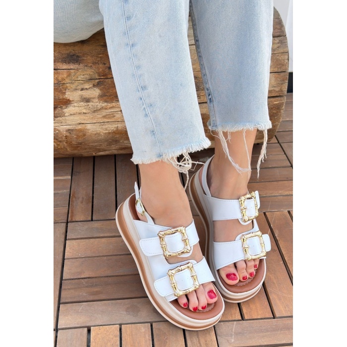 Stan Beyaz Cilt Sandalet - Lisinya