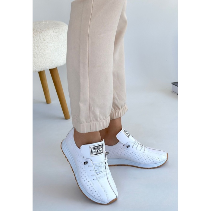 Fiert Beyaz Cilt Bağcıklı Spor Ayakkabı - Lisinya