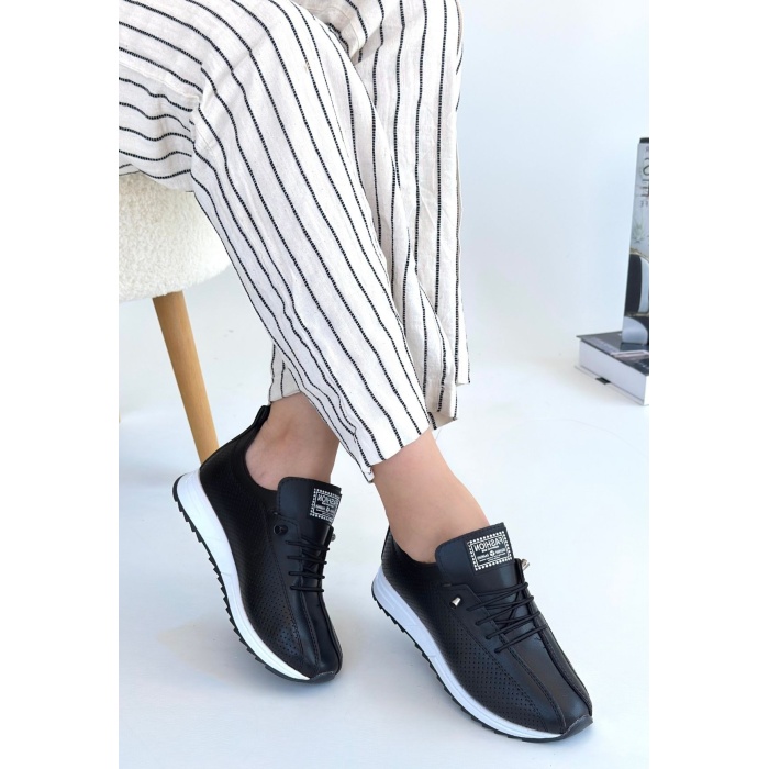 Fiert Siyah Cilt Bağcıklı Spor Ayakkabı - Lisinya