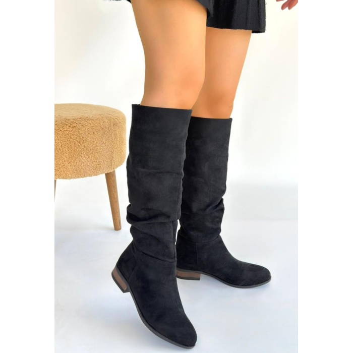 Winda Siyah Süet Körüklü Çizme - Lisinya