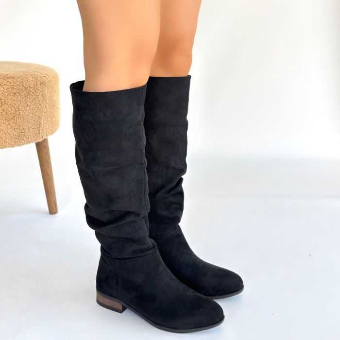 Winda Siyah Süet Körüklü Çizme - Lisinya