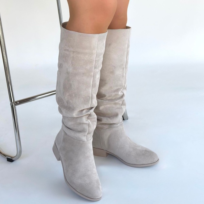 Winda Bej Süet Körüklü Çizme - Lisinya