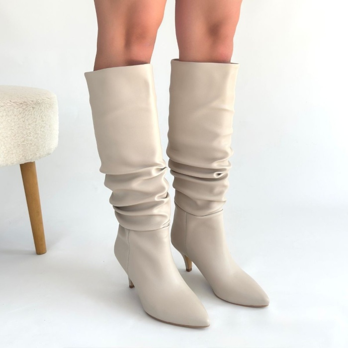 Zelya Bej Cilt Topuklu Çizme - Lisinya