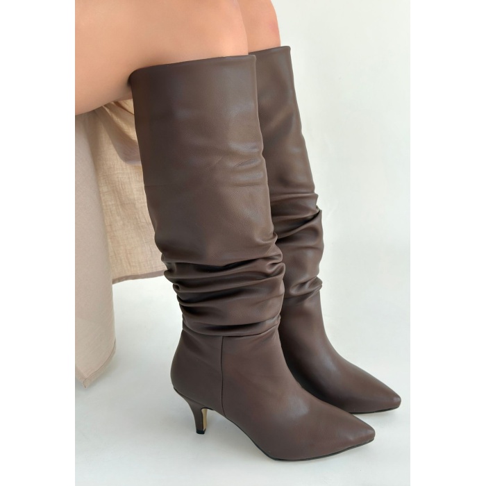 Zelya Kahverengi Cilt Topuklu Çizme - Lisinya