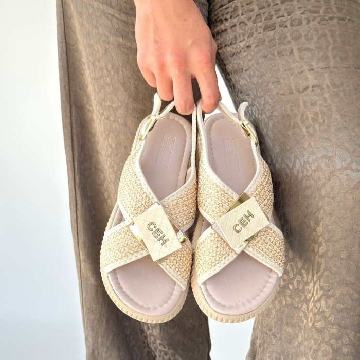 Cate Bej Hasır Cilt Sandalet - Lisinya