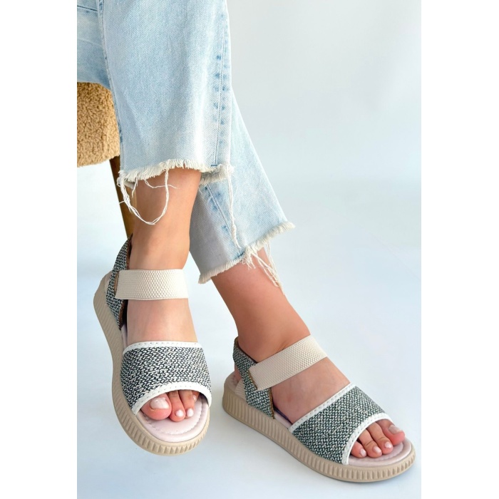 Jake Yeşil Hasır Cilt Sandalet - Lisinya