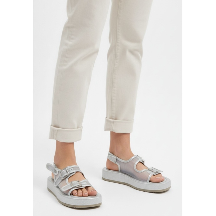 Sinna Gümüş Cilt Tül Detaylı Sandalet - Lisinya