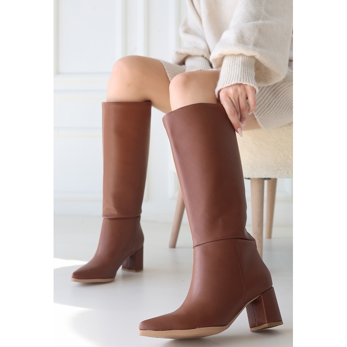 Roksa Taba Cilt Topuklu Çizme - Lisinya