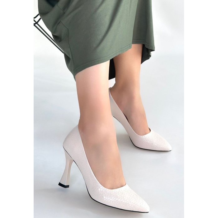 Merio Bej Baskılı Rugan Topuklu Ayakkabı - Lisinya