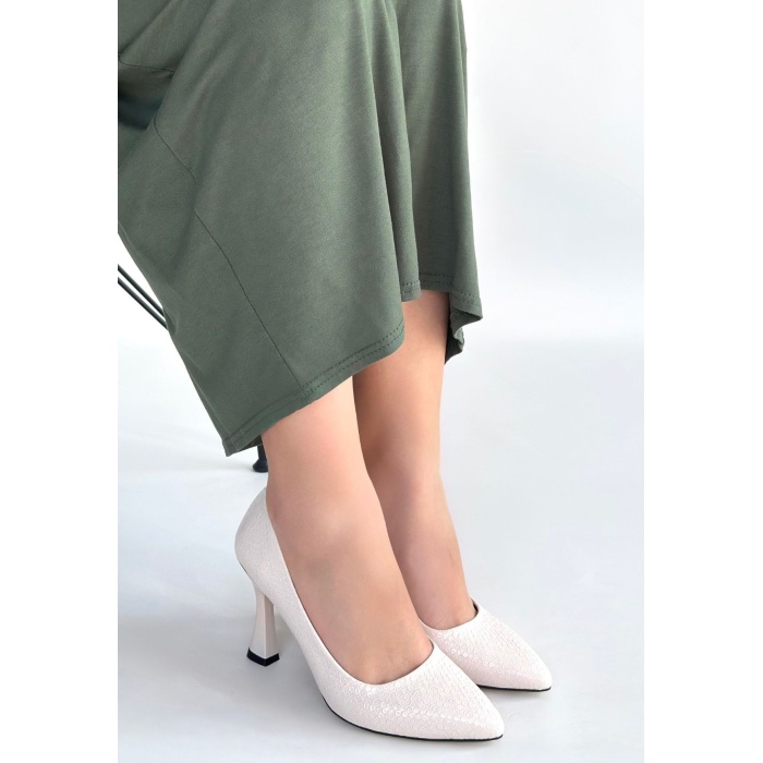 Merio Bej Baskılı Rugan Topuklu Ayakkabı - Lisinya