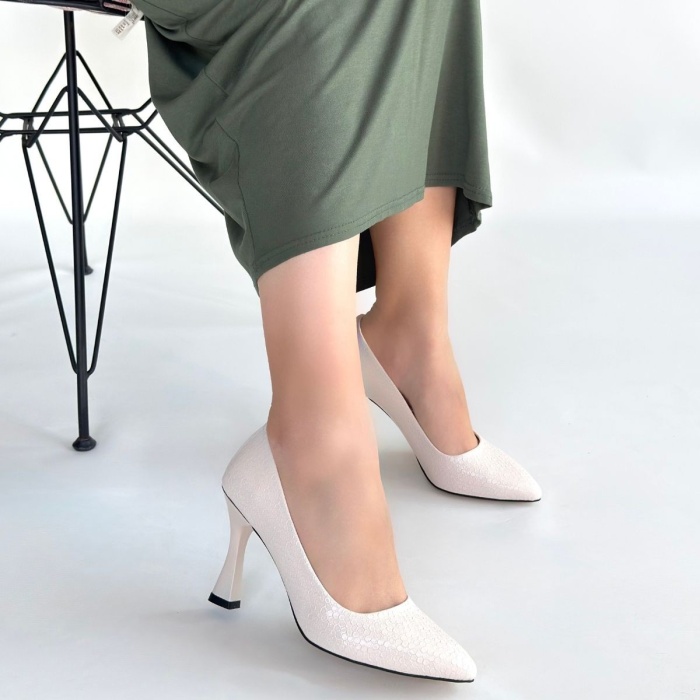 Merio Bej Baskılı Rugan Topuklu Ayakkabı - Lisinya