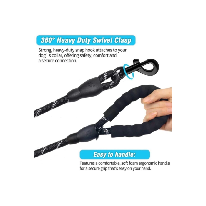 Köpekler İçin Gezdirme Tasması Reflektörlü 130 Cm Halat Orta Ve Büyük Boy Köpekler İçin Siyah - Lisinya