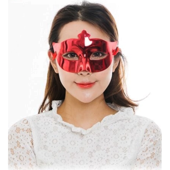Kırmızı Renk Kostüm Partisi Ekstra Parlak Balo Maskesi 15x10 Cm - Lisinya
