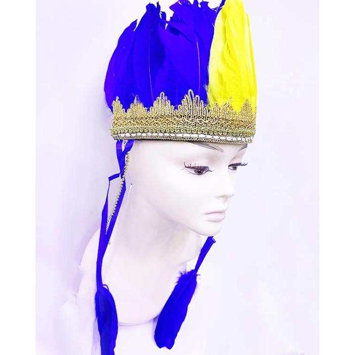 Sarı Lacivert Renk Tüylü Kızılderili Başlığı | Taraftar Başlığı - Lisinya