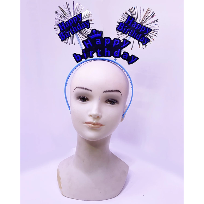 Happy Birthday Yazılı Püsküllü Neon Mavi Renk Doğum Günü Tacı 22x19 Cm - Lisinya