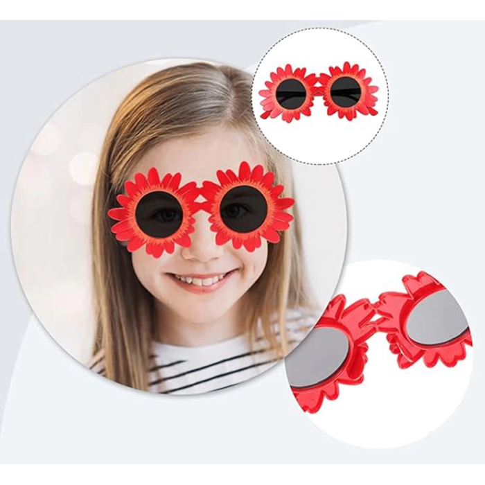 Kırmızı Renk Papatya Şekilli Parti Gözlüğü 18x10 Cm - Lisinya