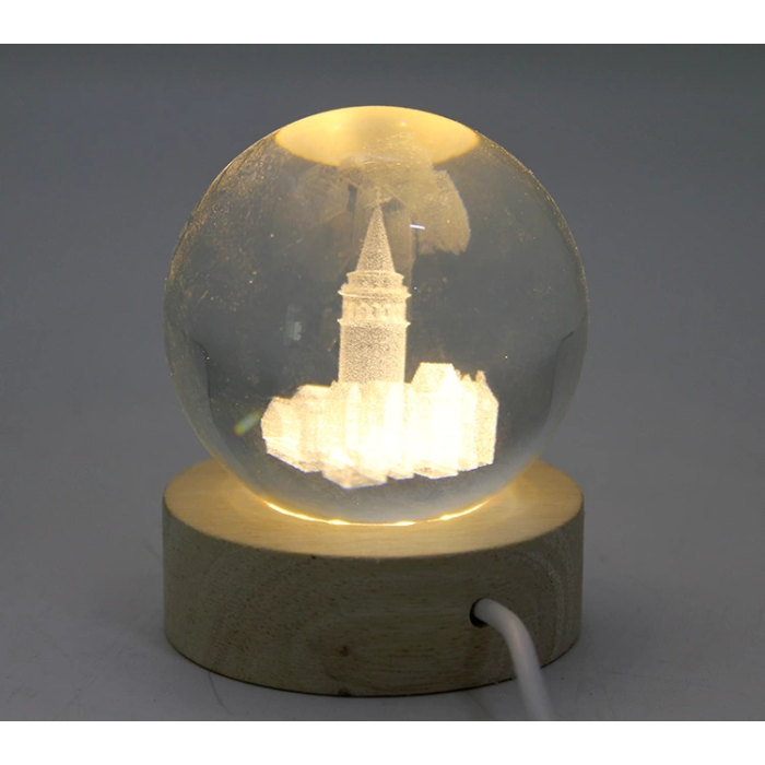 3d Kristal Cam Küre Ahşap Soketli İstanbul Temalı Led Lamba Aalk2575 - Lisinya