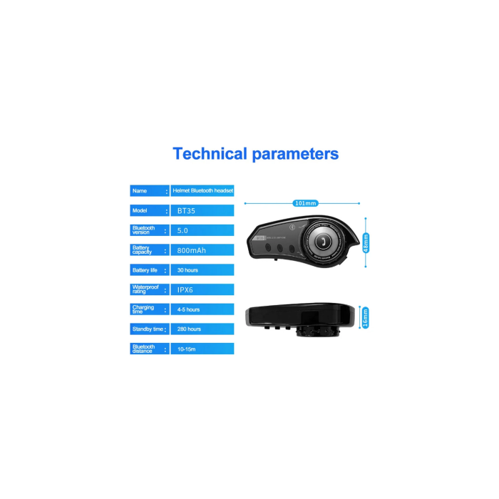 Bt35 Kask Kulaklık Bluetooth 5.0 Motosiklet Interkom Su Geçirmez Kablosuz Kulaklık - Lisinya