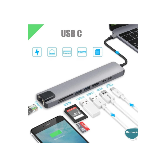 Type-c To Hdtv Multifunction Adapter 8 Port Kablo - Lisinya