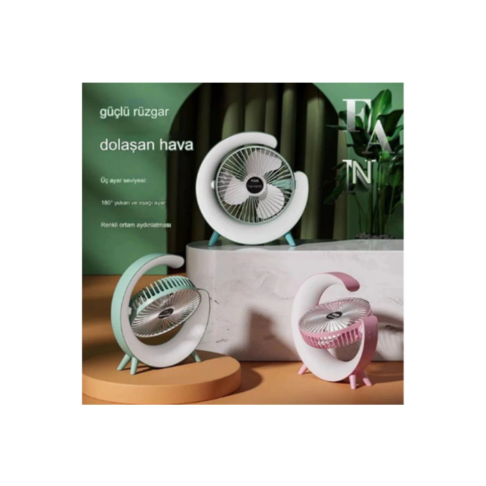 Masaüstü Vantilatör Usb Şarjlı Rgb Led Işıklı 3 Kademeli 180° Ayarlanabilir Soğutucu Fan Mavi - Lisinya