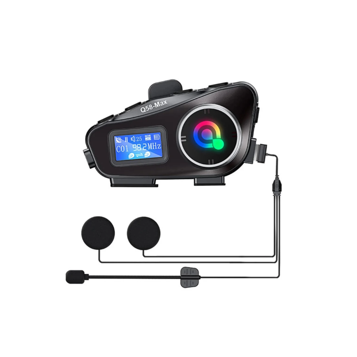 Q58-max Radyolu 2 Kişi Bağlantılı Bluetooth Kask Kulaklık Ekranlı Fenerli Müzik Ve Telsiz Intercom - Lisinya