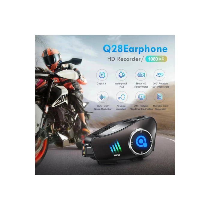Q28 Motosiklet Kask Bluetooth Kulaklık 1080p Kamera Interkom Kulaklık Su Geçirmez Intercom - Lisinya