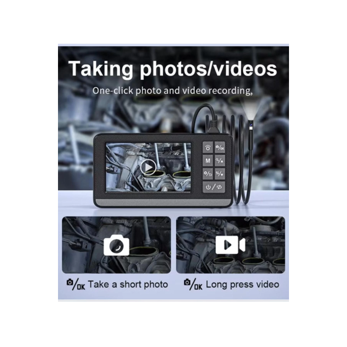 Ekranlı Çift Kameralı 5 Mt Sert Kablo Endoskop Kamera 8 Mm 4.3 Inc Hafıza Kart Destekli - Lisinya