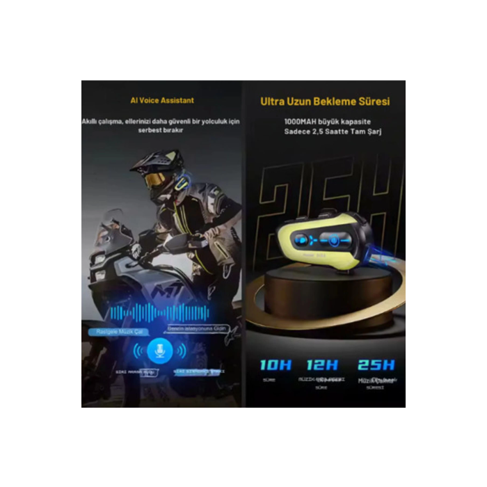 N3x Rgb Işıklı Intercom 3 Kişi Bağlantılı 1000mah Motosiklet Bluetooth Kulaklık Seti - Lisinya