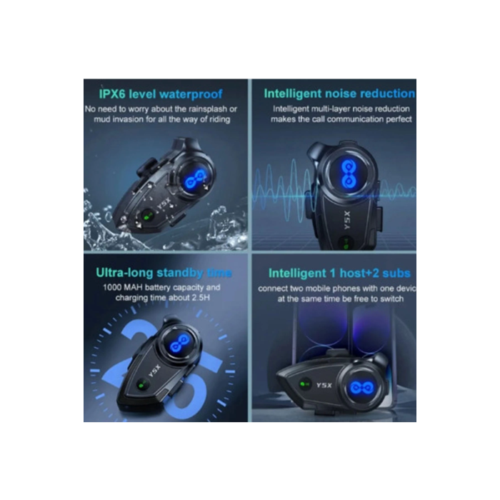 Y5x Rgb Işıklı Intercom 5 Kişi Bağlantılı 1000mah Motosiklet Bluetooth Kulaklık Seti - Lisinya