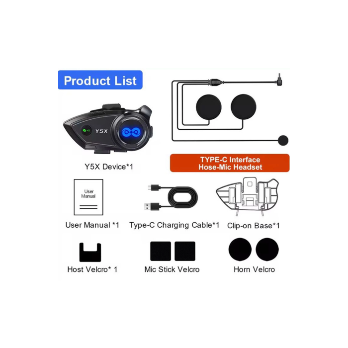 Y5x Rgb Işıklı Intercom 5 Kişi Bağlantılı 1000mah Motosiklet Bluetooth Kulaklık Seti - Lisinya