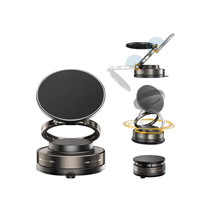 Metalik Magsafe Telefon Tutucu Tüm Yüzeylerle Uyumlu Vakumlu 360 Dönen Oynar Başlık - Lisinya