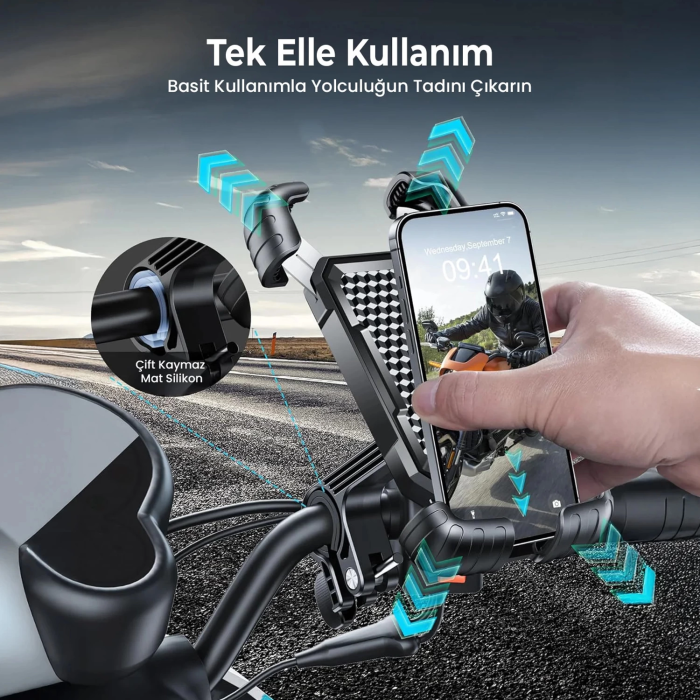360° Derece Ayarlanabilen Gidon Bağlantılı Bisiklet Motosiklet İçin Abs 4-7.8″ İnç Telefon Tutucu - Lisinya