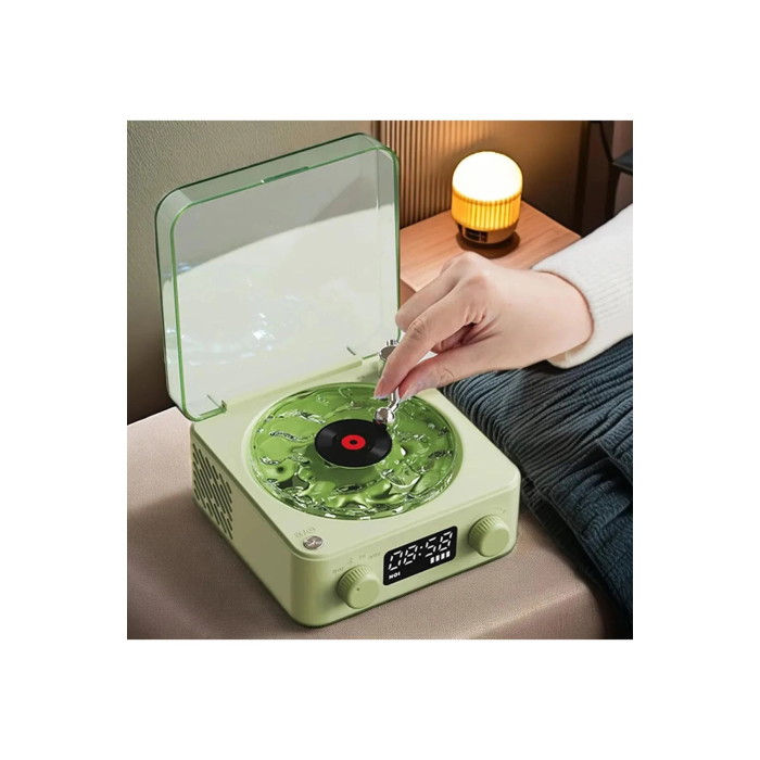 Waves Nostalji Plak Görünümlü Bluetooth Hoparlör 3d Ses Dalgası Retro Müzik Plak Yeşil - Lisinya