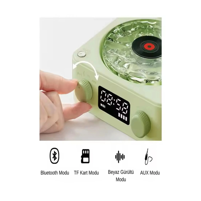 Waves Nostalji Plak Görünümlü Bluetooth Hoparlör 3d Ses Dalgası Retro Müzik Plak Yeşil - Lisinya