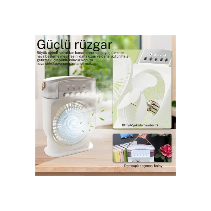 Şarjlı 600 Ml Su Hazneli Taşınabilir Masaüstü Vanilatör  Güçlü Fan Ve 2000 Mah Pil Siyah - Lisinya