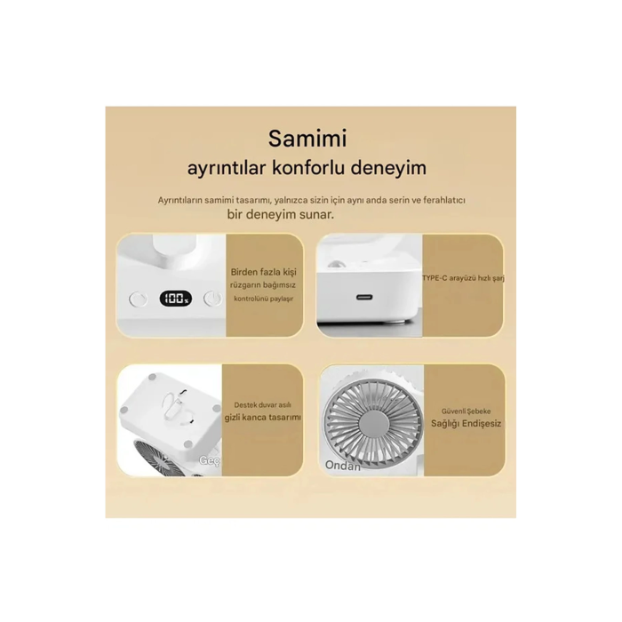 Masaüstü Dijital Ekranlı Çift Fanlı Led Işıklı Soğutucu Fan Ev Ofis Şarjlı Vantilatör - Lisinya