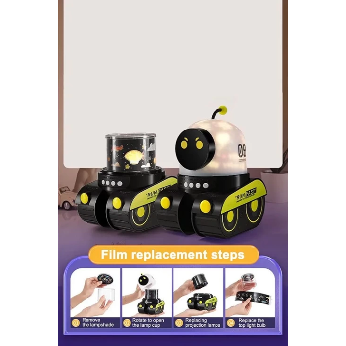 Robot Projeksiyon Gece Lambası Hoparlörlü Şarjlı Yıldızlı Gökyüzü Temalı Led Projeksiyon Lambası - Lisinya