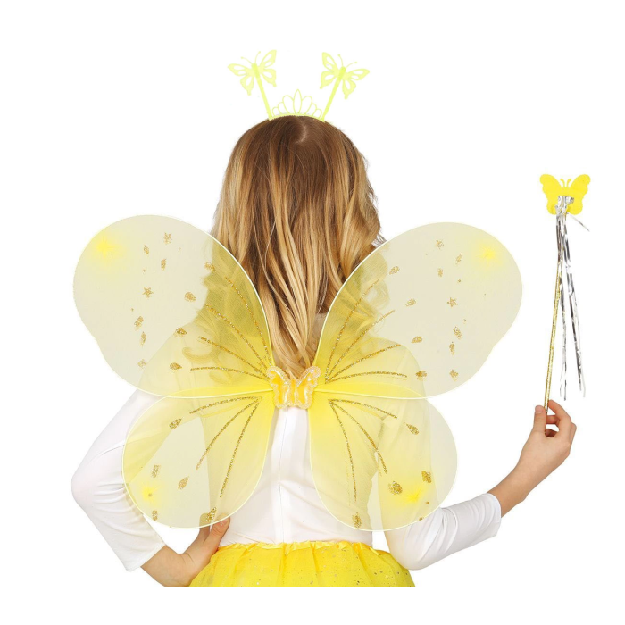 Sarı Kelebek Erkek-kız Seti – 50 Cm Kelebek Kanadı, Taç Ve Asa - Lisinya