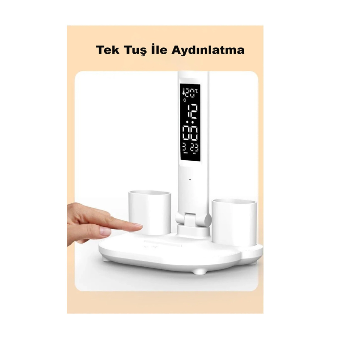 Led Dokunmatik Katlanabilir Masa Lambası Takvim Sıcaklık Saat Şarjlı Masa Lambası - Lisinya