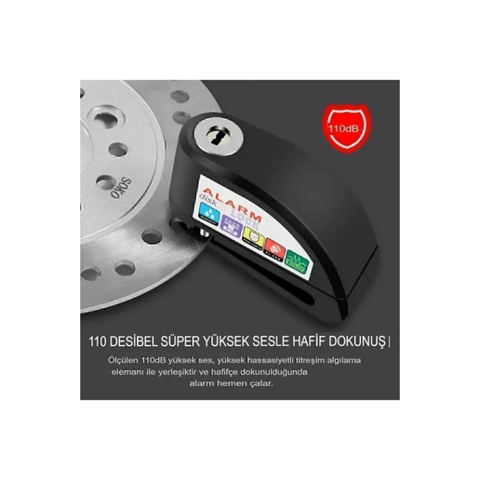 Alarmlı Disk Kilidi Motorsiklet Scooter Bisiklet Sesli Alarm 110 Desibel Yüksek Ses - Lisinya