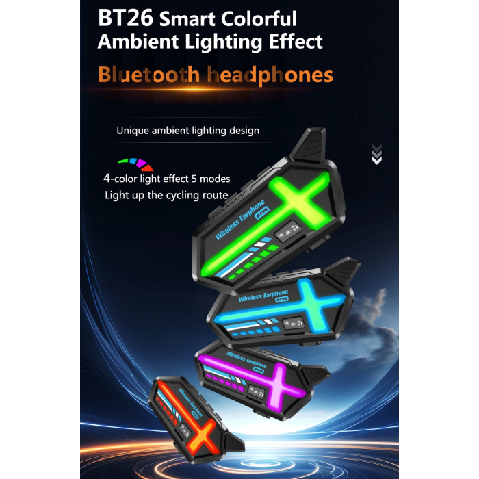 Bt26 Motosiklet Kask Kulaklık Bluetooth Rgb Işıklı 2 Eşleşme Özellikli 1000 Mah Intercom - Lisinya