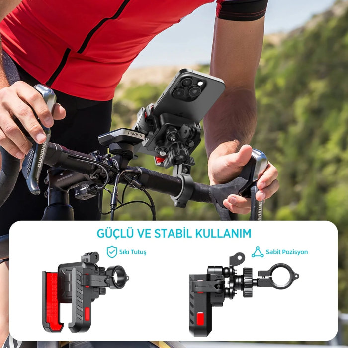 Gidon Bağlantılı 360° Derece Ayarlanabilir 3.5”-7.2” Uyumlu Motosiklet Bisiklet Telefon Tutucu - Lisinya
