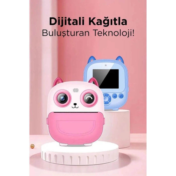 Dijital Video Fotoğraf App Destekli Çocuk Kamerası Termal Resim Kağıt Baskılı Yazıcı Pembe - Lisinya