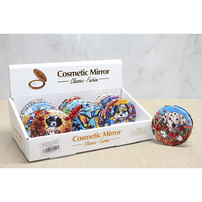 Sevimli Köpek Tasarımıyla Taş İşlemeli İnce El Aynası Yuvarlak Alk4577 - Lisinya