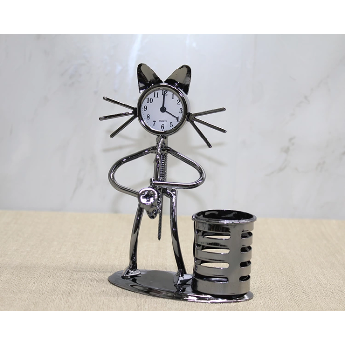 Metal Saksafon Çalan Kedi Müzisyen Saat Ve Kalemlik Alk4343 - Lisinya