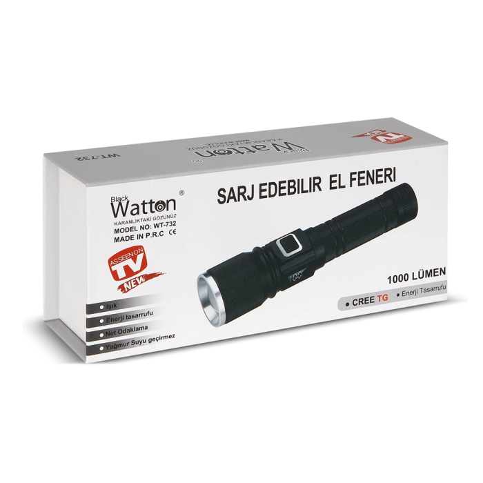 Cree Tg Led 1000 Lümen Göstergeli Fonksiyonel El Feneri  Wt-732 - Lisinya